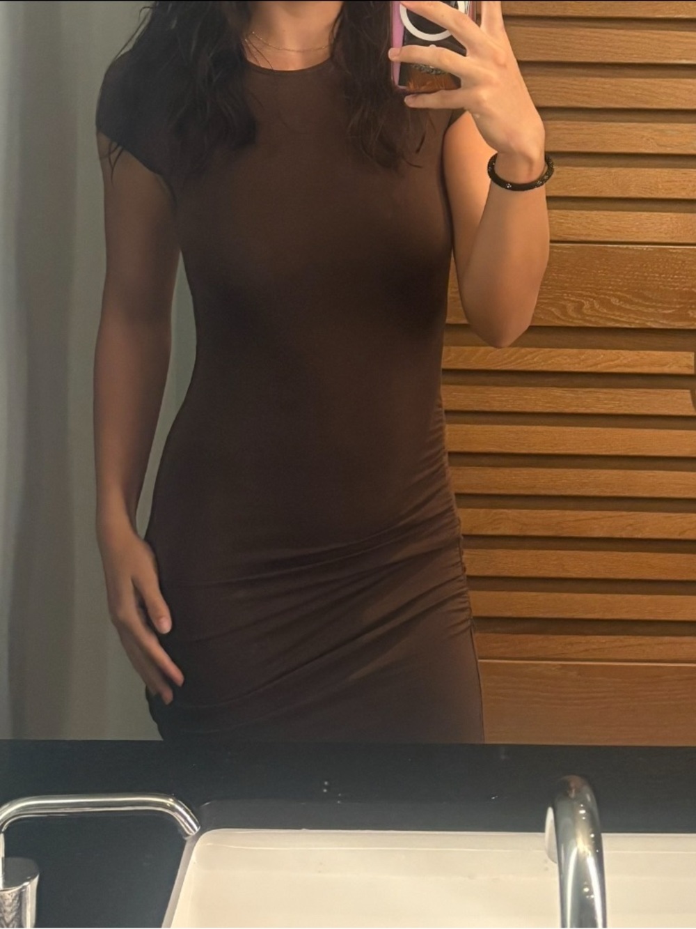 Women’s Sézane Brown Short-Sleeve Bodycon Dress
